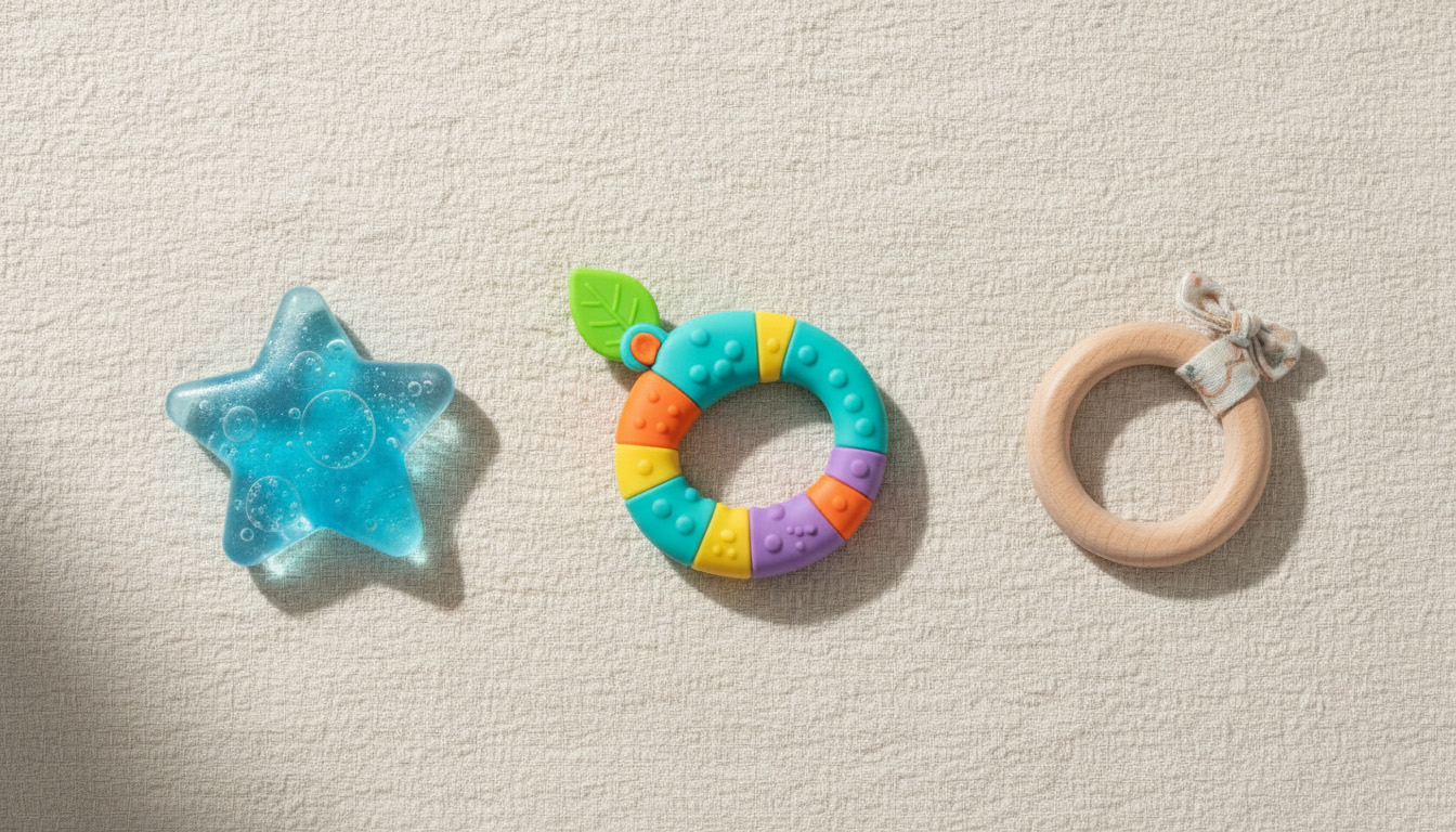 مقایسه انواع دندان گیر نوزاد شامل سیلیکونی، ژله ای (آبدار) و چوبی