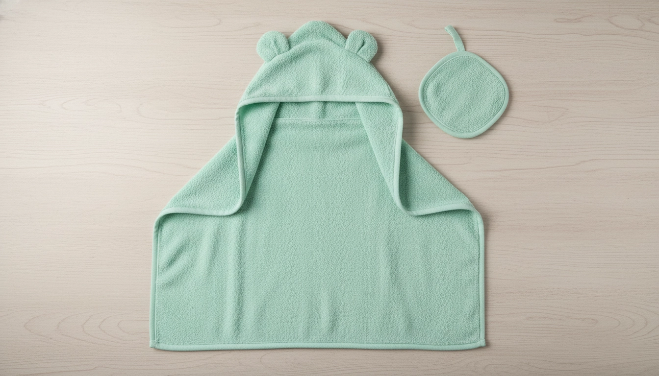 ست حوله کلاه دار و لیف نخی نوزاد با جذب آب بالا