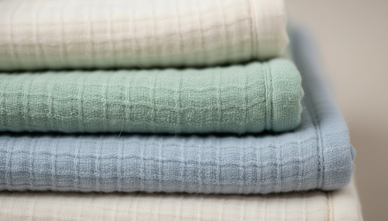 نمای نزدیک از بافت نرم و جاذب خشک کن نخی نوزاد (پارچه آروغ)