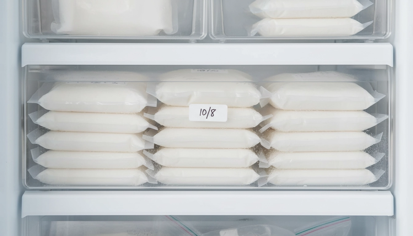 کیسه‌های ذخیره شیر مادر به صورت مرتب و کم‌جا در فریزر