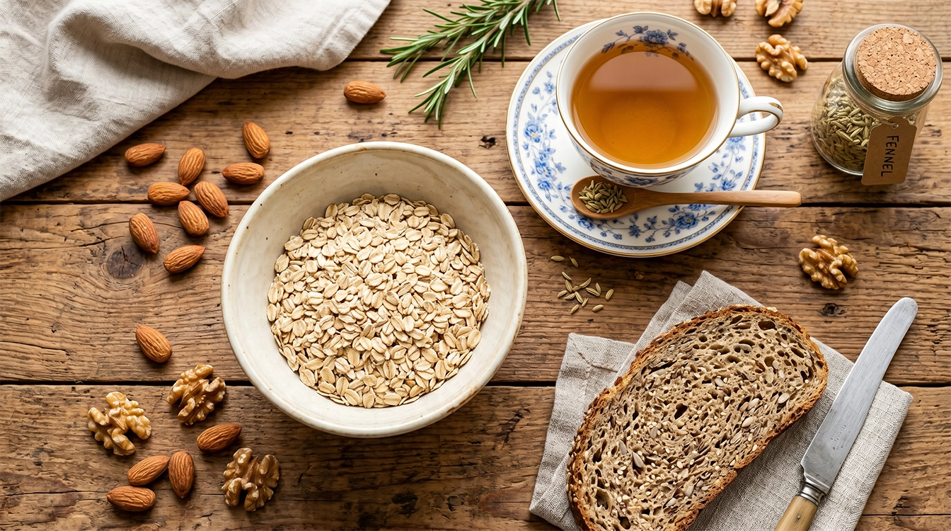 مواد غذایی شیرافزا شامل رازیانه، جو دوسر و مغزیجات