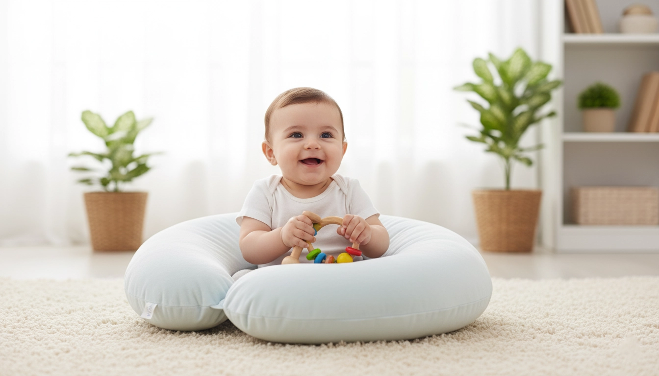 استفاده از بالش شیردهی به عنوان تکیه‌گاه ایمن برای تمرین نشستن نوزاد