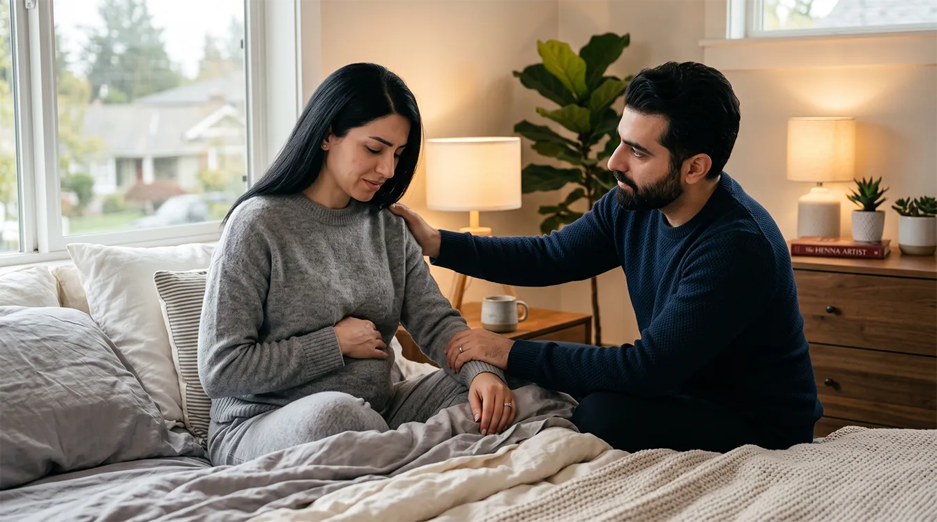 حمایت همسر در زمان بروز دردهای شدید شکمی و گرفتگی عضلات رحم در بارداری