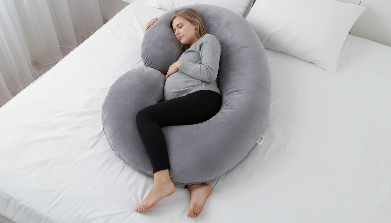 وضعیت صحیح خوابیدن به پهلوی چپ با بالش بارداری برای بهبود گردش خون