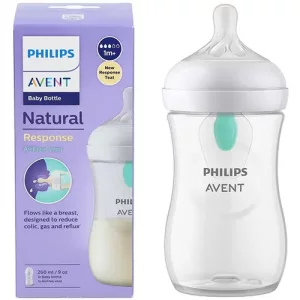 شیشه شیر جدید با سرشیشه شکل سینه مادر philips avent همراه با سوپاپ مخصوص جهت کاهش کولیک و رفلاکس