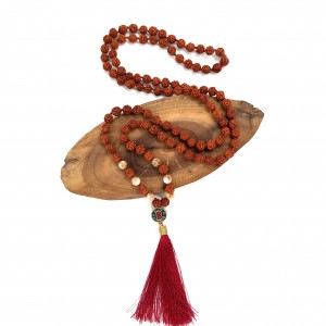 تسبیح رودراکشا 108 عددی ساده گره‌دار با مهره تبتی