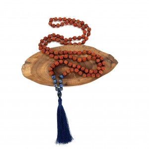 رودراکشا 108 عددی گره دار با سنگ لاجورد