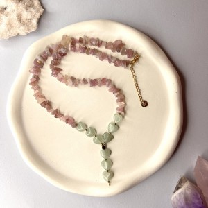 گردنبند ترکیبی کوارتز صورتی نامنظم و قلب آونتورین