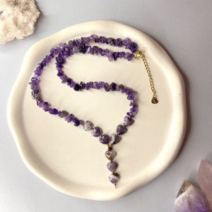 گردنبند ترکیبی آمیتیست نامنظم با قلب آمیتیست