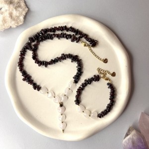 ست گردنبند و دستبند ترکیبی گارنت سرخ و قلب کوارتز