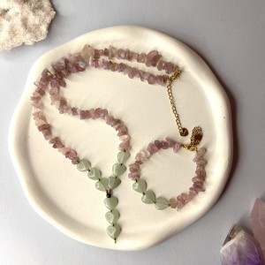 ست گردنبند و دستبند ترکیبی کوارتز صورتی و قلب آونتورین