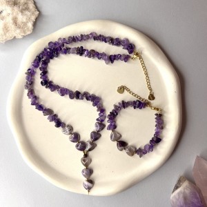 ست گردنبند و دستبند ترکیبی آمیتیست با قلب آمیتیست