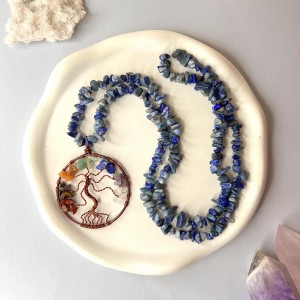 گردنبند لاجورد نامنظم با درخت زندگی سنگی