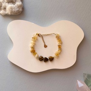 دستبند  ترکیبی سیترین نامنظم و قلب چشم ببر