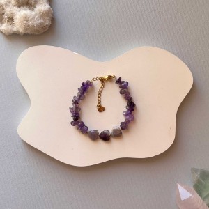 دستبند ترکیبی آمیتیست نامنظم و قلب آمیتیست