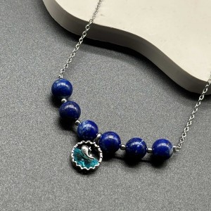 گردنبند لاجورد با پلاک وال استیل