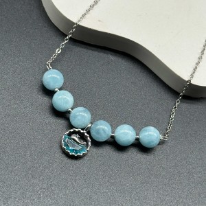 گردنبند آکوامارین با پلاک وال استیل