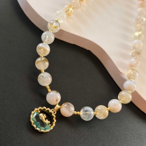 گردنبند سیترین کوارتز با پلاک وال استیل