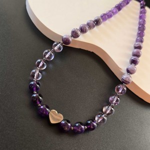 گردنبند آمیتیست ترکیبی با پلاک قلب استیل