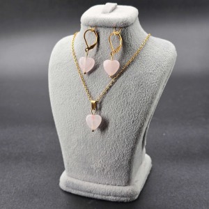 نیم ست قلبی کوارتز صورتی