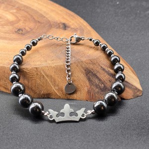 دستبند حدید با پلاک تاج استیل