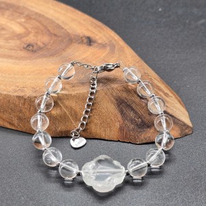 دستبند کریستال کوارتز و پلاک کریستال کوارتز شبدر