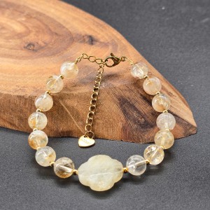 دستبند سیترین کوارتز و پلاک سیترین کوارتز شبدر