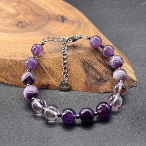 دستبند ترکیبی آمیتیست با زنجیر نقره ای