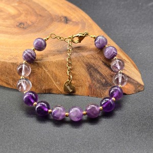 دستبند ترکیبی آمیتیست با زنجیر طلایی