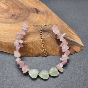 دستبند ترکیبی کوارتز صورتی نامنظم و قلب آونتورین