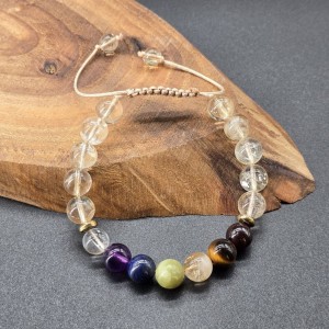 دستبند  سنگ کریستال کوارتز شفاف و هفت سنگ