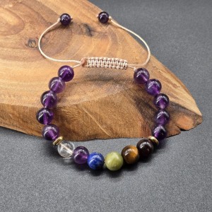 دستبند سنگ آمیتیست و هفت سنگ