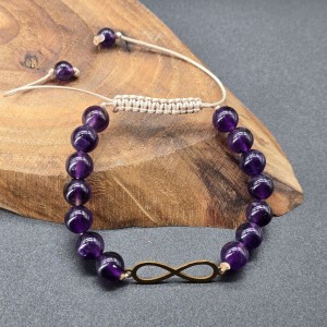 دستبند سنگ  آمیتیست با پلاک بینهایت