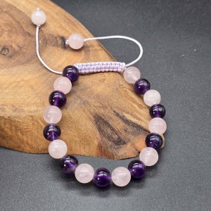 دستبند سنگ کوارتز صورتی  ماداگاسکار وآمیتیست