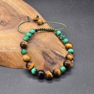 دستبند سنگ مالاکیت و چشم ببر