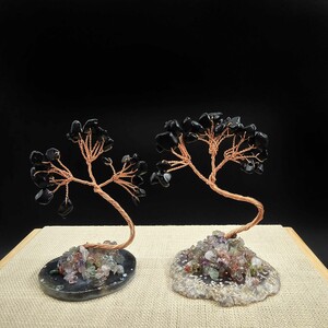 درختچه ثروت ابسیدین سیاه واسلایس عقیق کد 2