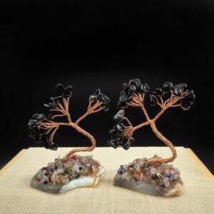 درختچه ثروت ابسیدین سیاه واسلایس عقیق کد 3