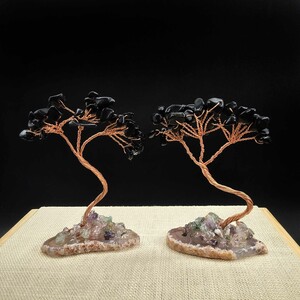 درختچه ثروت ابسیدین سیاه واسلایس عقیق کد 4