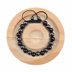 دستبند سنگ گارنت سرخ و حدید (مردانه)