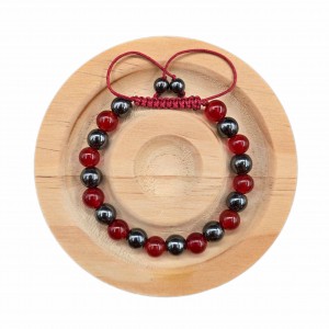 دستبند  سنگ عقیق  سرخ و حدید (مردانه)