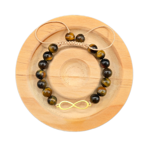 دستبند  سنگ چشم شاهین و ببر و پلاک بینهایت