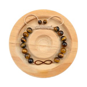 دستبند  سنگ چشم ببر با پلاک بینهایت