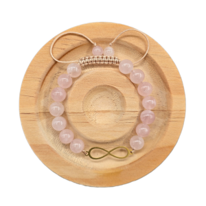 دستبند سنگ  کوارتز صورتی  ماداگاسکار با پلاک بینهایت