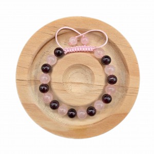 دستبند سنگ کوارتز صورتی ماداگاسکار و گارنت سرخ