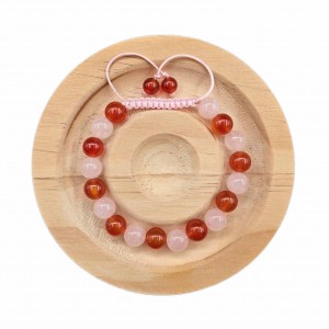 دستبند سنگ کوارتز صورتی ماداگاسکار و عقیق کارنلیان