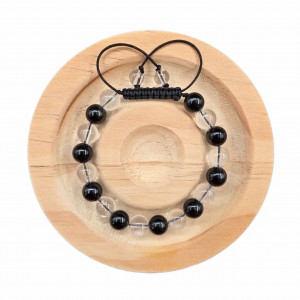 دستبند سنگ کریستال کوارتز و تورمالین سیاه