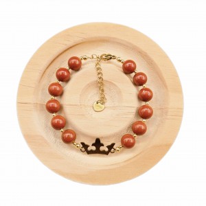 دستبند سنگ جاسپر و پلاک تاج استیل