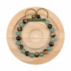 دستبند سنگ چشم ببر و آونتورین سبز (مردانه)