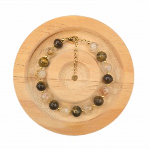 دستبند سنگ چشم ببر و سیترین کوارتز با متریال استیل