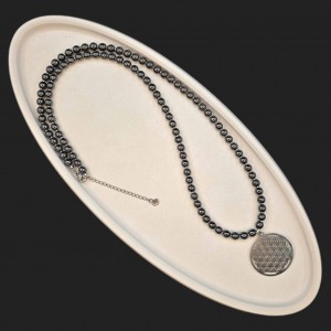 گردنبند حدید و پلاک گل زندگی استیل